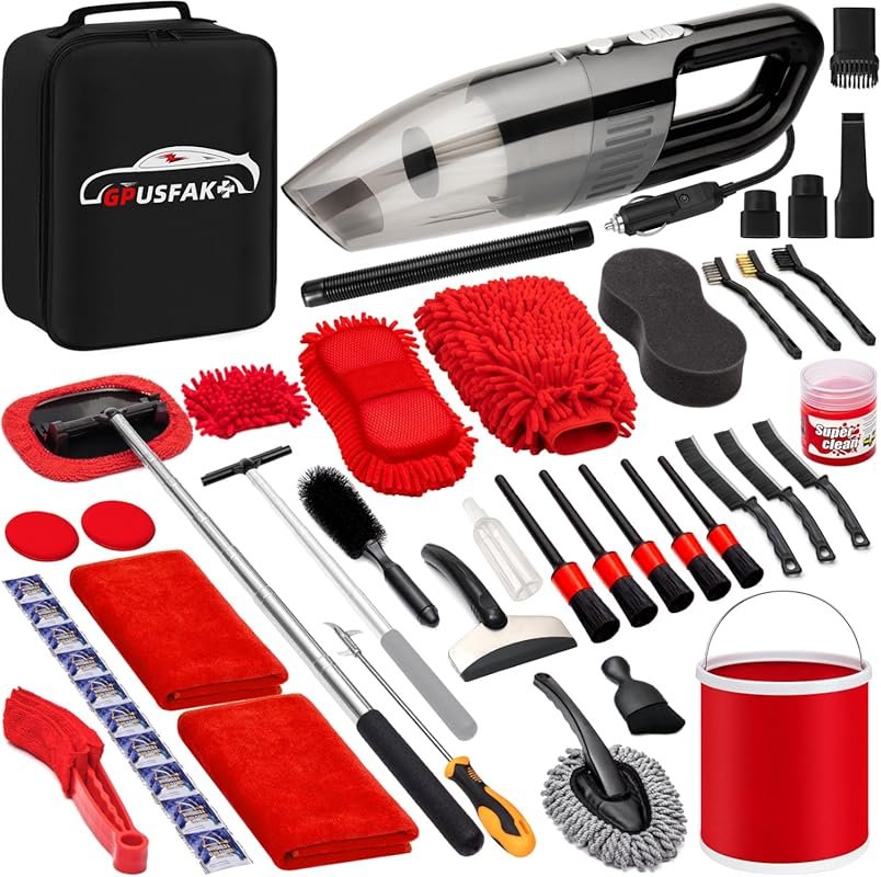 47-Piece Car Wash Cleaning Kit with Handheld Vacuum, Squeegee, Bucket,