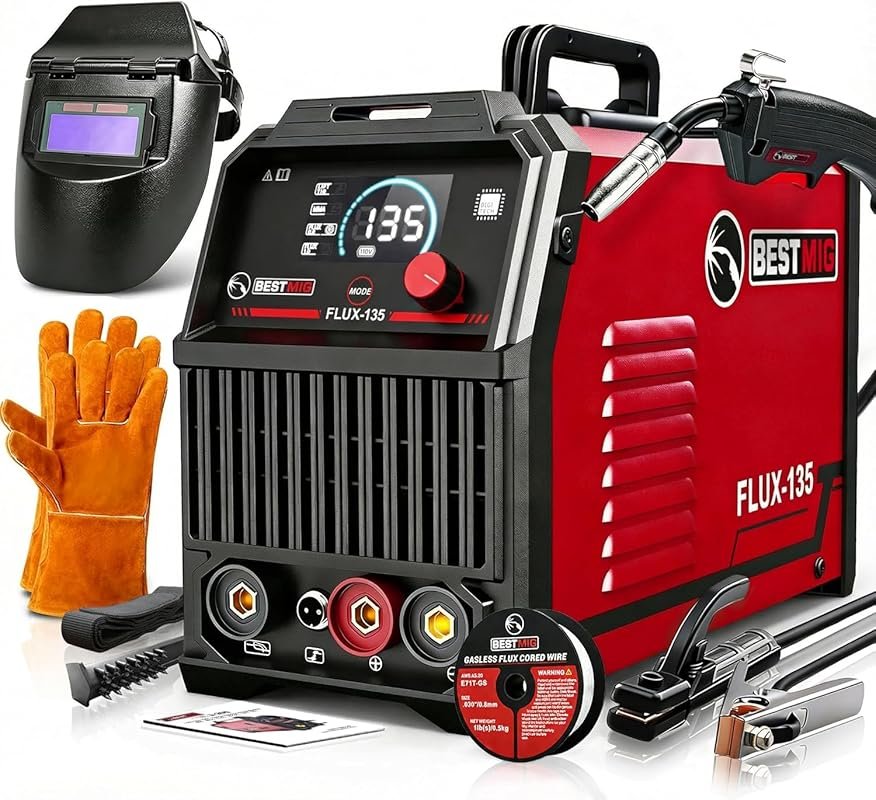 BESTMIG 135A 3-in-1 MIG Welder with IGBT Inverter, 110V, Flux Cor