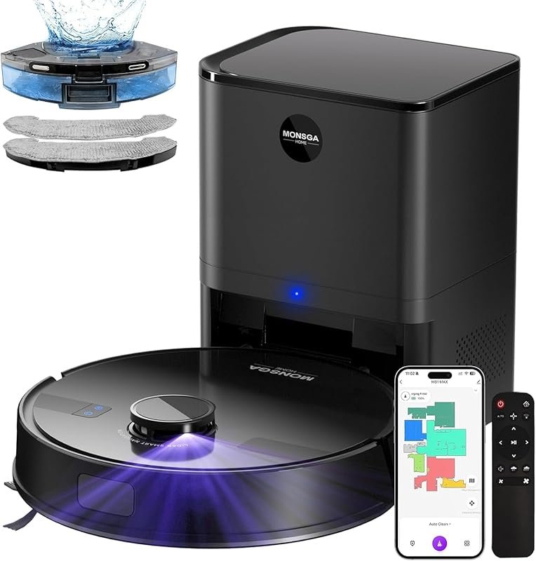 MONSGA Robot Vacuum and Mop: 6000Pa Suction, 3.5L Self-Emptying, LiDAR