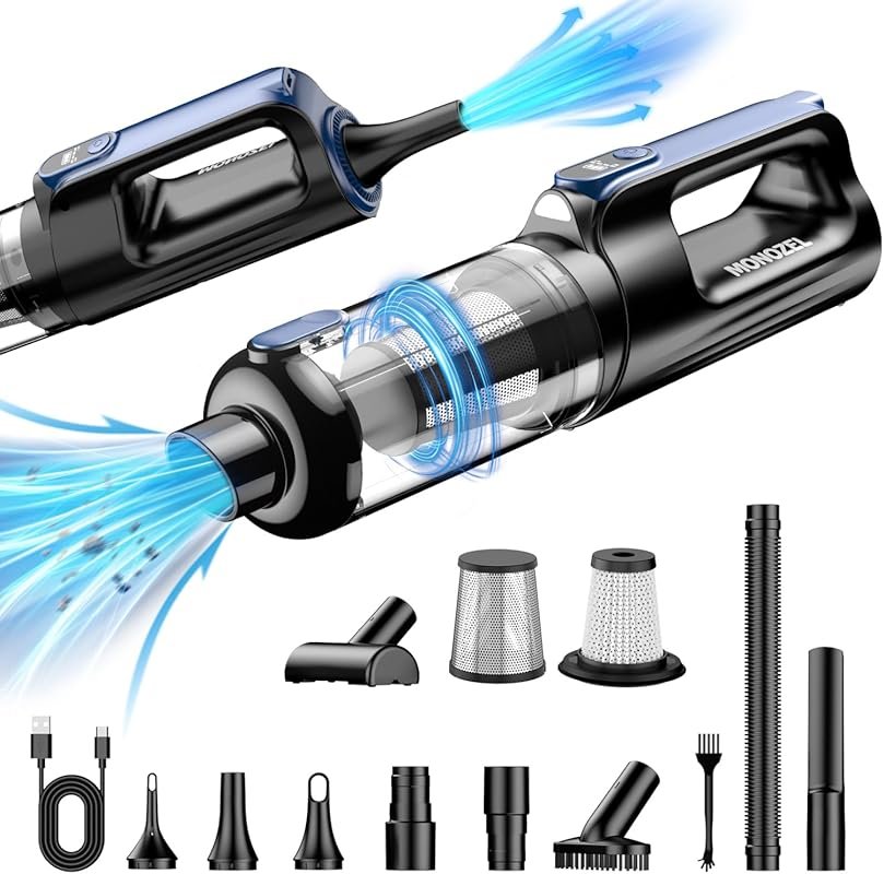 Cordless Car Vacuum: 18000Pa, 2-in-1, 130W Brushless Motor, 7800mAh Ba