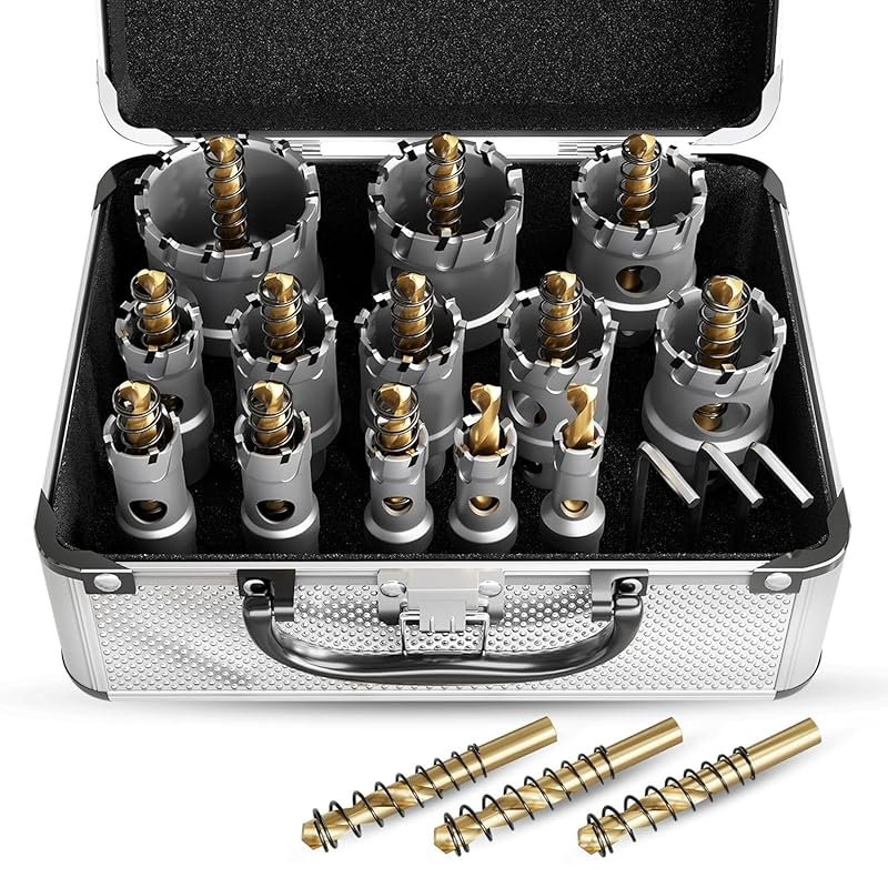 19-Piece Carbide Hole Saw Set with Titanium Pilot, L-Wrench for Stainl