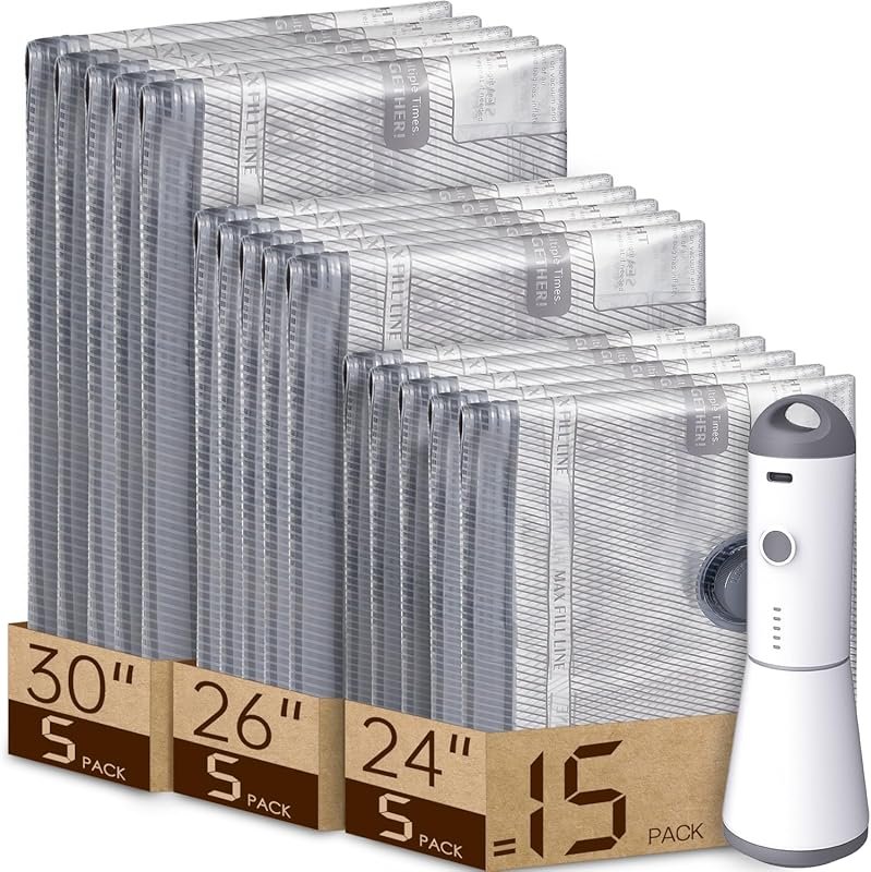 Travel Vacuum Bags with Rechargeable Air Pump: 15 Combo Carry-on Compr