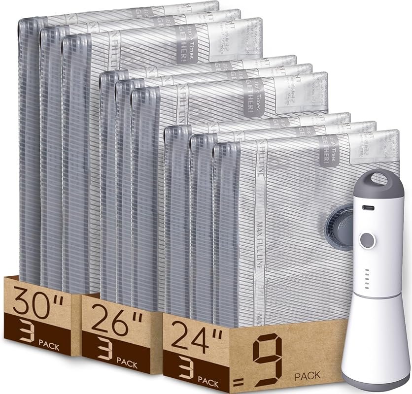 Travel Vacuum Bags with Rechargeable Air Pump: 9-Pack Carry-on Compres