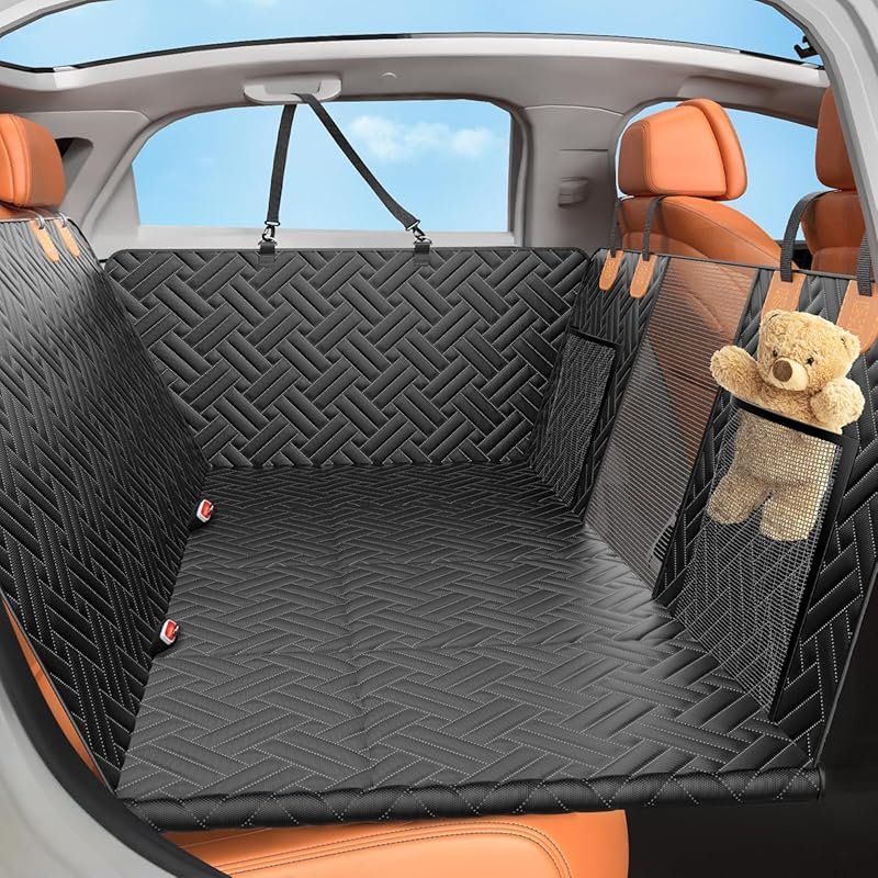 Hard Bottom Dog Car Seat Cover Back Seat Extender with Mesh Window - W