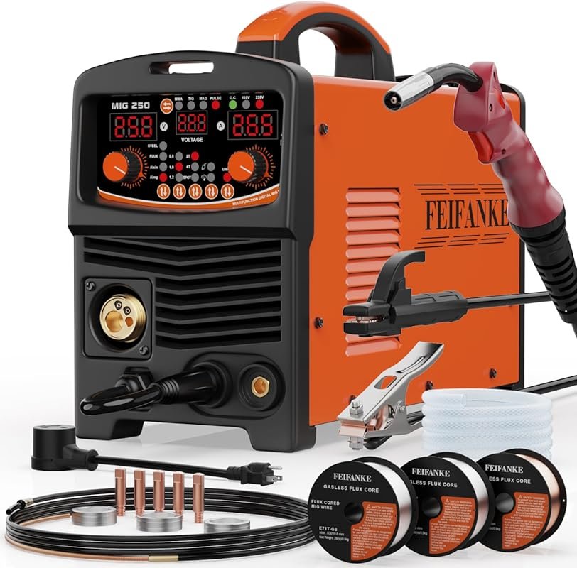 250A Aluminum Pulsed MIG Welder with 110V/220V Dual Voltage, 6-in-1 Mu