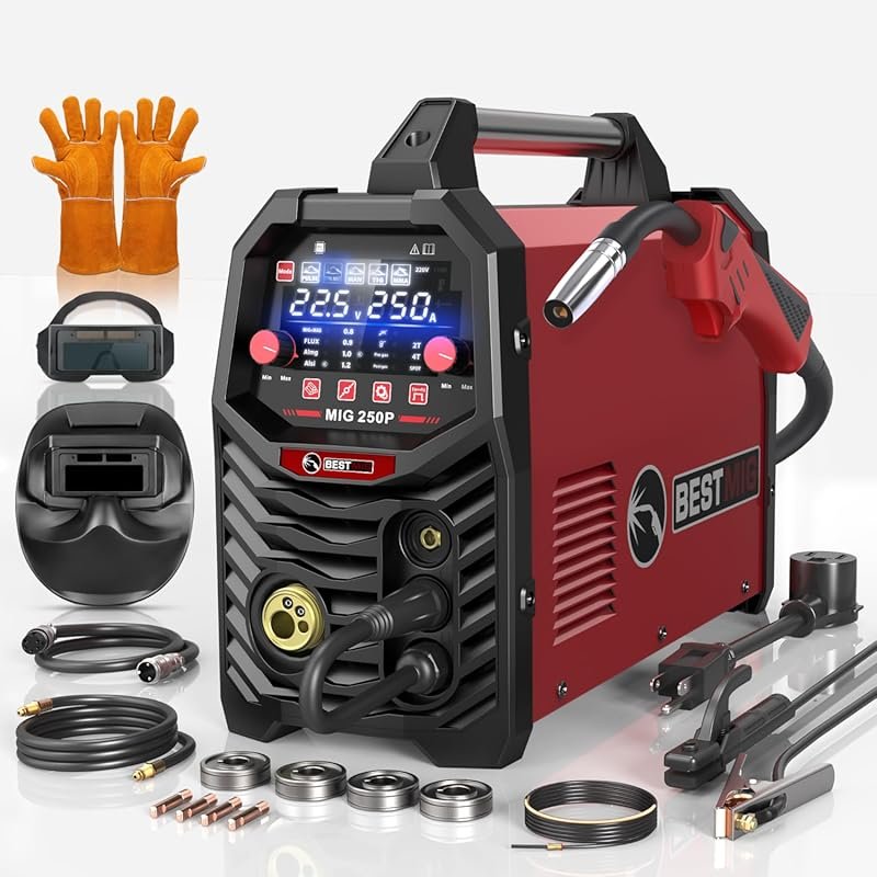 BESTMIG 250P 250Amp Aluminum MIG Welder 110V/220V 8-in-1 Pulsed MIG, F