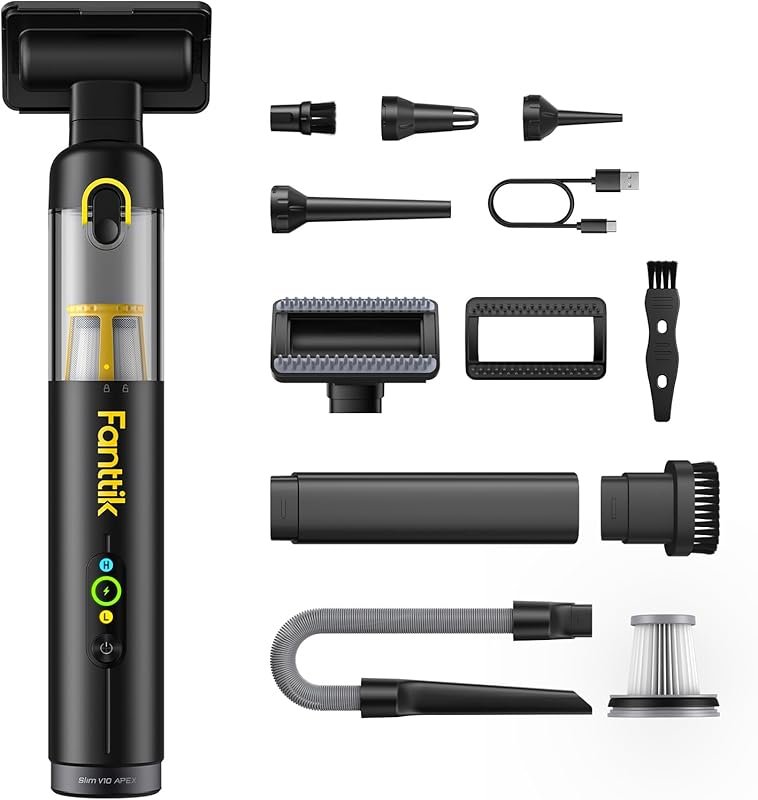 Fanttik Slim V10 APEX Cordless Car Vacuum with 19kPa Suction, Smart Di