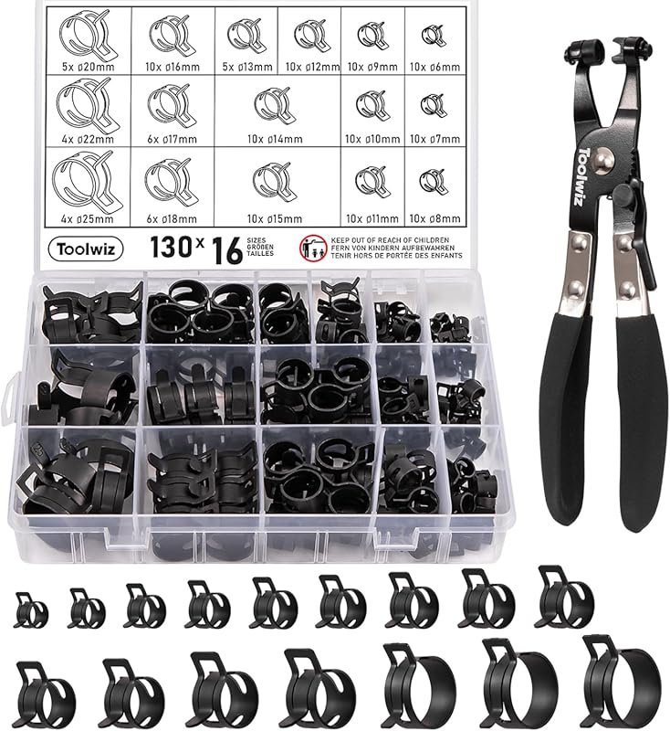Toolwiz 130Pcs Spring Band Hose Clamps with Swivel Pliers - Constant T