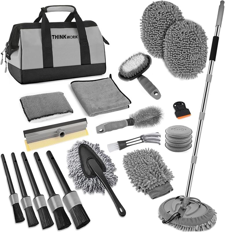 THINKWORK Car Wash Kit, Car Washing Brush with Long Handle, Extendable