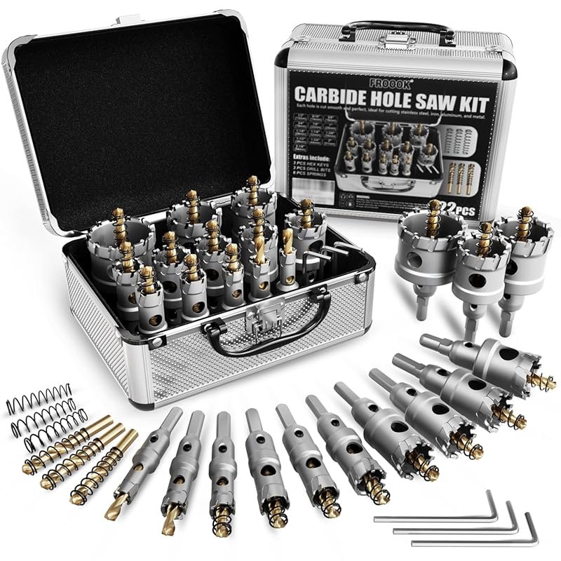 22-Piece Carbide Hole Saw Set with Titanium Pilot, 3 L-Wrenches for St