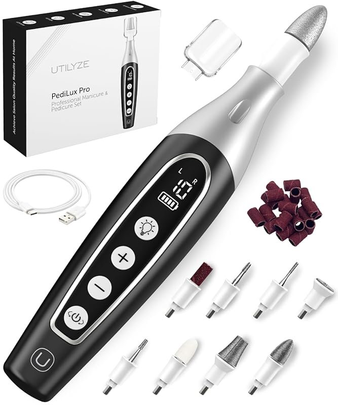 PediLux Pro Cordless Electric Nail File Drill: Thick Toenail Grinder, 