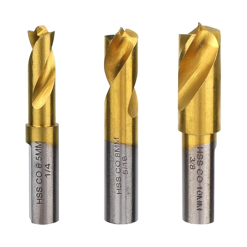 3-Piece Spot Weld Drill Bit Set, Titanium Coated Cobalt Steel for Weld