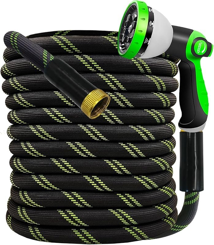 Heavy-Duty 25FT Non-Expandable Garden Hose with 10-Function Nozzle, No