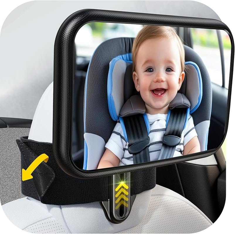 Fixed Headrest Baby Car Mirror: Shatterproof, 360° Wide View, Crash Te