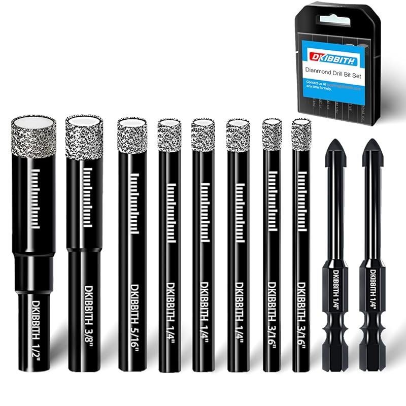 DKIBBITH 10-Pack Dry Diamond Drill Bits & Tile Drill Bit Set for Ceram