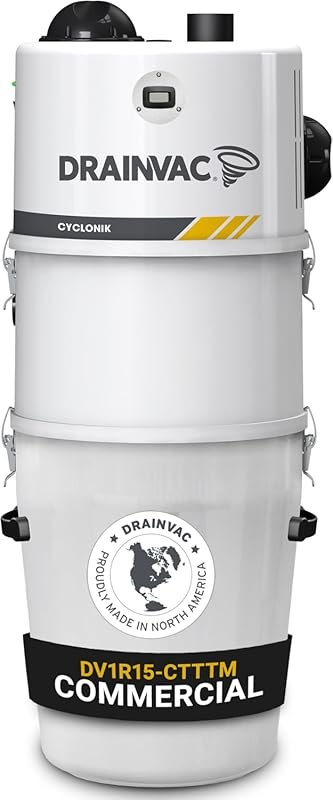 Drainvac 3HP Commercial Central Vacuum: Dual Motor Bypass, 46L Dust Bi