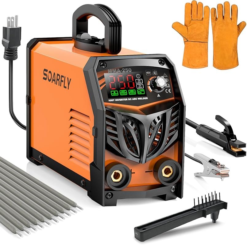 250Amp Dual Voltage Stick Welder with IGBT Inverter, LED Display & Acc