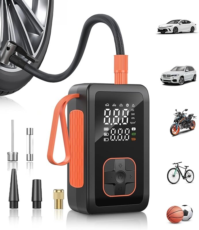 150PSI Tire Inflator with 15000mAh Battery, Cordless/12V Power, 36L/Mi