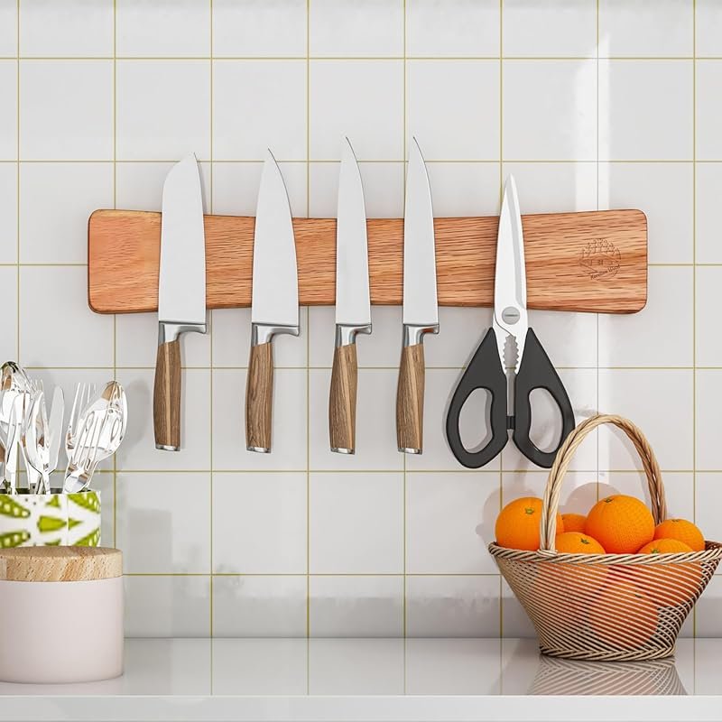 16 Inch Oak Magnetic Knife Holder - N52 Strong Magnets, Wooden Strip f