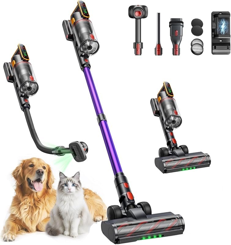 Cordless Stick Vacuum: 650W, 55KPA, 70 Min Runtime, Auto Mode, Touchsc