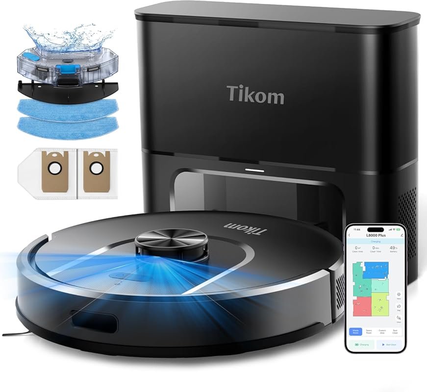 Tikom L8000 Plus Robot Vacuum and Mop: 6000Pa Suction, 90-Day Self-Emp