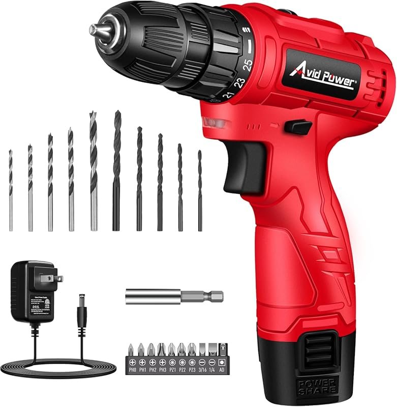 AVID POWER 12V Cordless Drill: 3/8-Inch Keyless Chuck, 1400 RPM, 25+1 