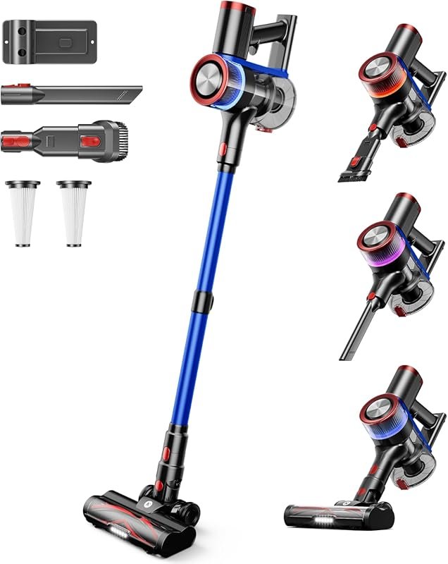 NADALY Cordless Stick Vacuum with 550W Power, 45Kpa Suction, 65 Min Ru