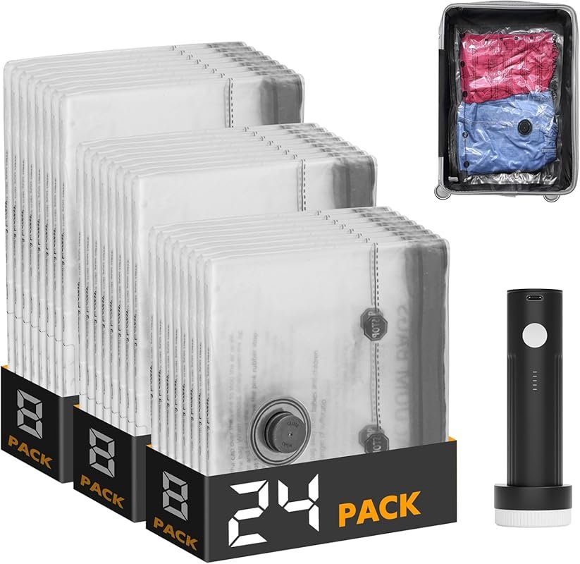 SpaceAid Electric Pump Travel Vacuum Bags - 24 Pack Compression Seal B