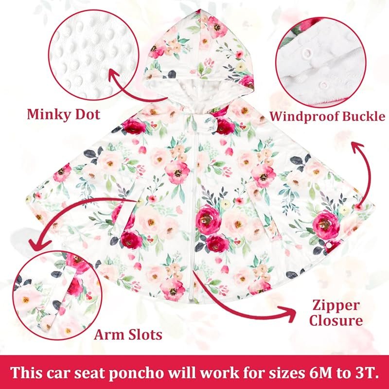 TANOFAR Baby Car Seat Poncho - Minky Hooded Cloak Cover for Toddler Gi