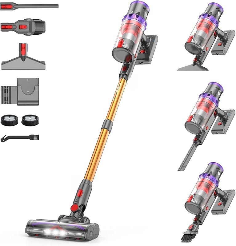 Coovy SU7 Cordless Stick Vacuum: 580W Power, 50Kpa Suction, 80-Minute 