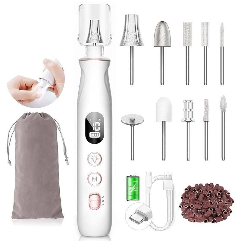 Nail Drill Kit with LCD Lamp, Rechargeable Cordless Thick Toenail Grin