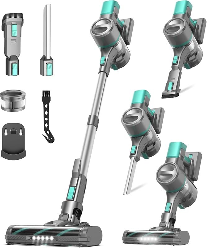 S10K Cordless Stick Vacuum: 55Kpa Strong Suction, 60 Mins Runtime, Lig