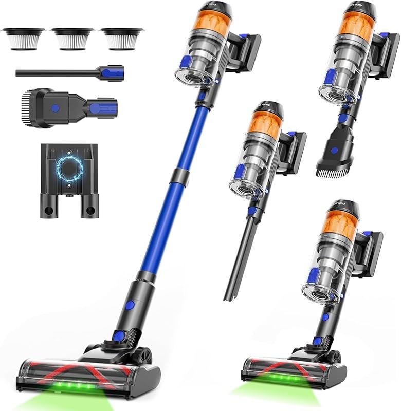 Cordless Stick Vacuum: 500W, 40KPa, 60 Min, Anti-Tangle, Green Light f