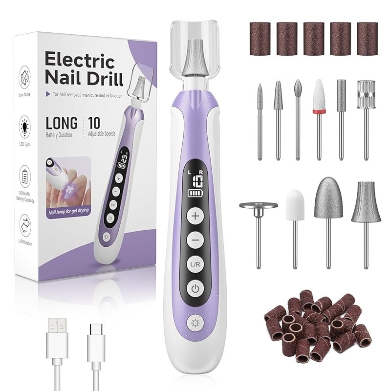 Cordless Electric Nail File 10 Speeds - 10 in 1 Kit 2000mAh LED Displa