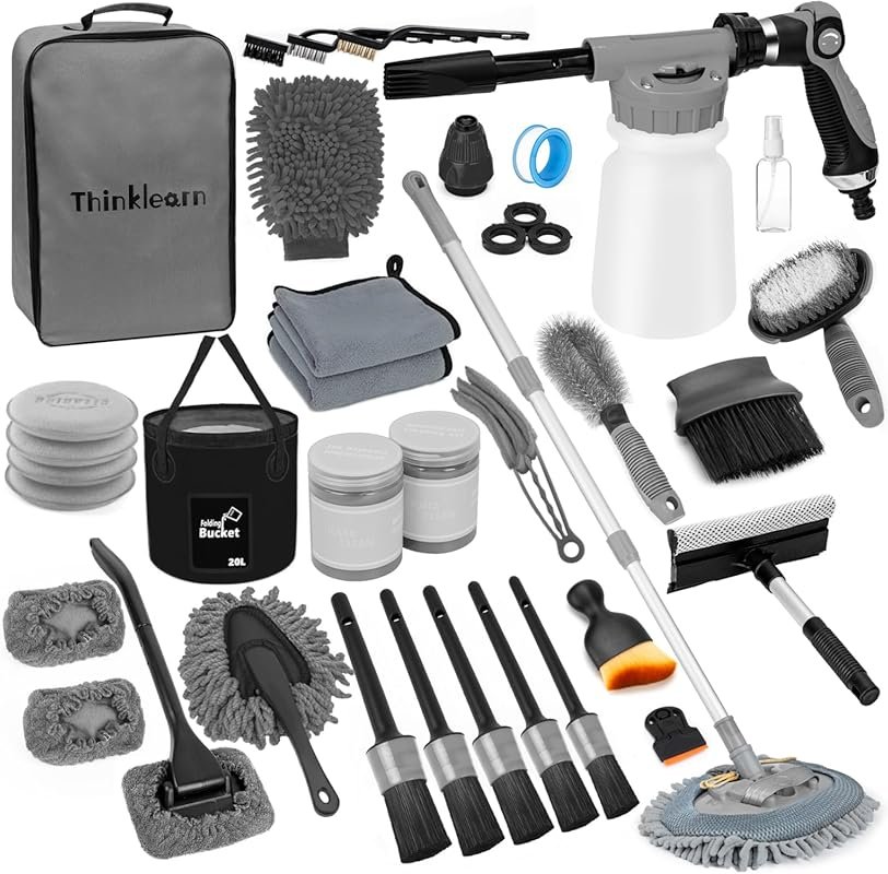 ThinkLearn Car Wash Detailing Kit with Foam Gun, Long Handle Brush & F