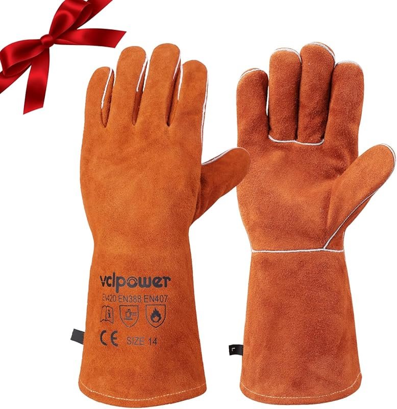 14-Inch Fireproof Leather Welding Gloves for Welding Fire Pit Wood Sto