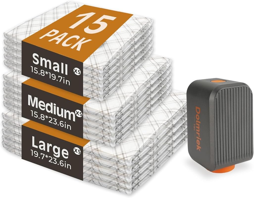USB Electric Pump Travel Vacuum Storage Bags - 15 Pack Compression Sea
