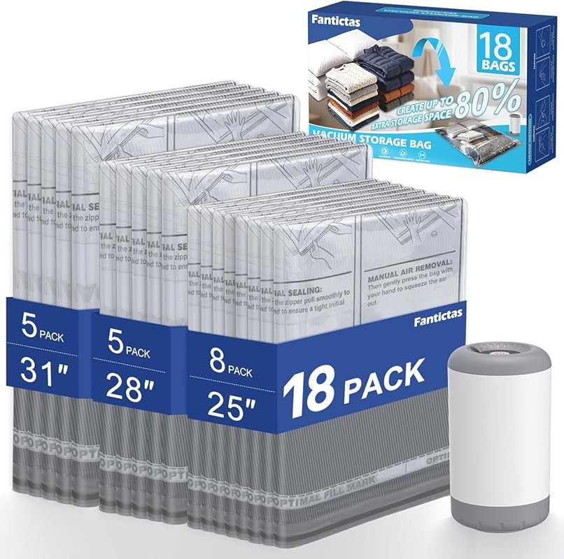 Travel Vacuum Bags with Rechargeable Air Pump: 18-Pack Compression Bag