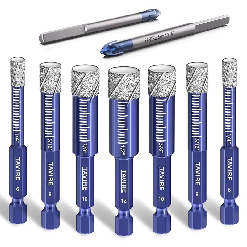 9-Piece Dry Diamond Drill Bit Set for Porcelain, Tile, Ceramic, Glass,
