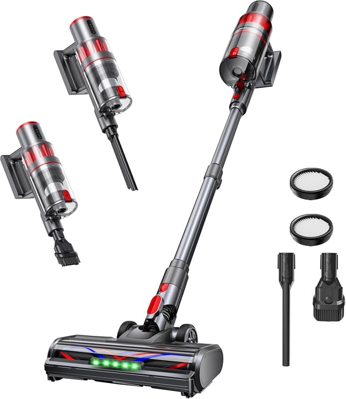 Cordless Stick Vacuum: 600W/50KPA Suction, 60 Min Battery, Rechargeabl