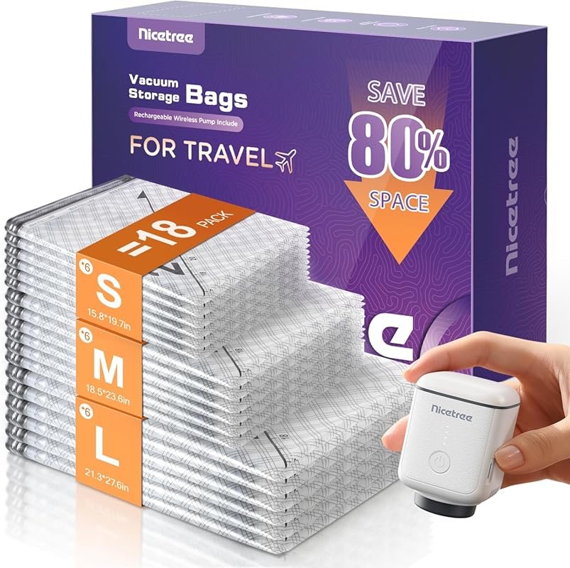 Nicetree 18-Pack Vacuum Seal Bags with Rechargeable Wireless Pump: 3 S