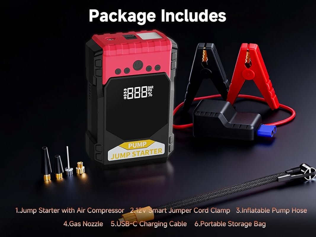3500A Portable Jump Starter and 150PSI Air Compressor for Gas/10L Dies