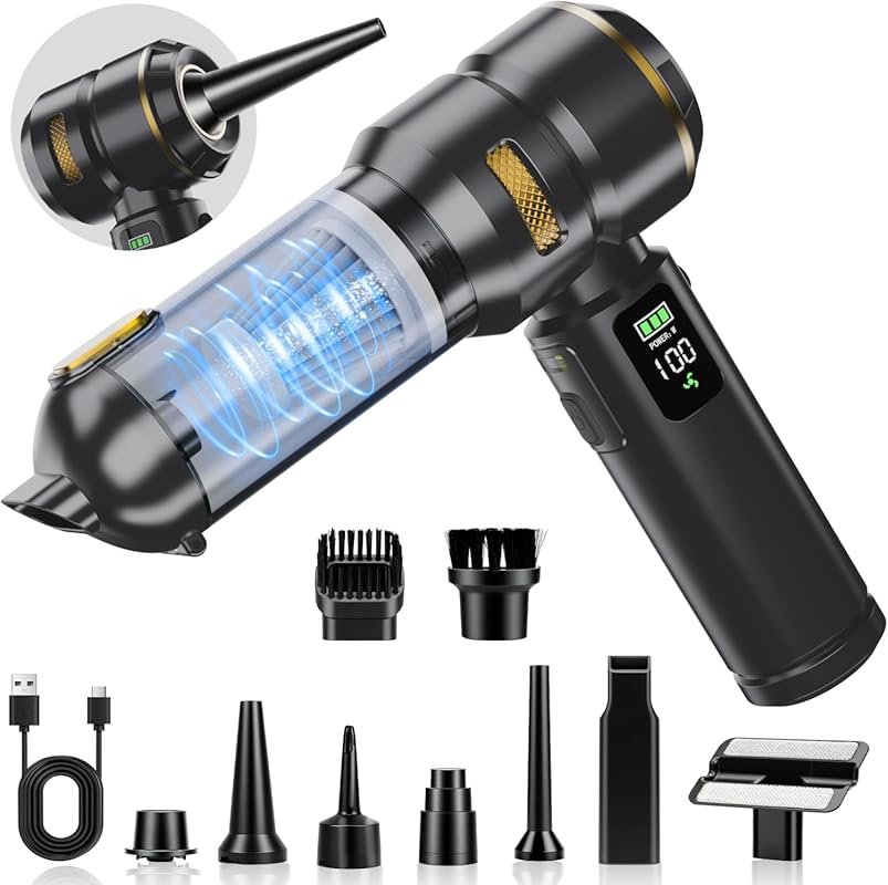 Portable Cordless Handheld Vacuum with Smart Display, Dual Suction/Blo