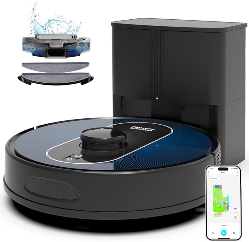 Robot Vacuum and Mop Self-Emptying: 6000Pa Suction, 5-In-1 LiDAR Navig