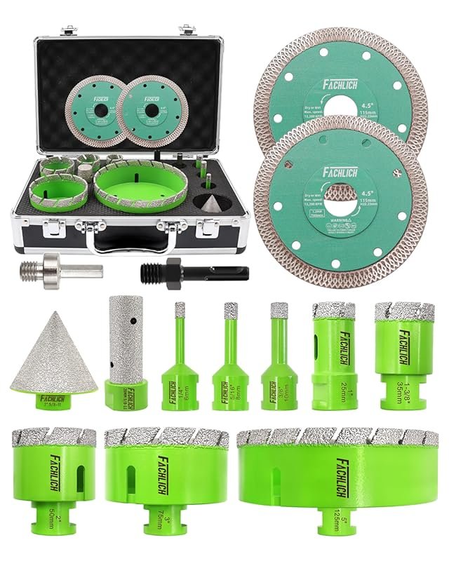 14-Piece Diamond Hole Saw Kit with 8 Sizes (6/8/10/25/35/50/75/125mm),