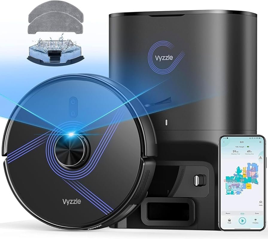 Vyzzle E20 Robot Vacuum Mop: 6000Pa Suction, LiDAR Navigation, Self-Em
