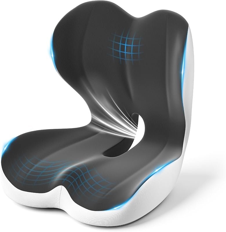 L-Shaped Ergonomic Memory Foam Cushion with Back Support for Tailbone
