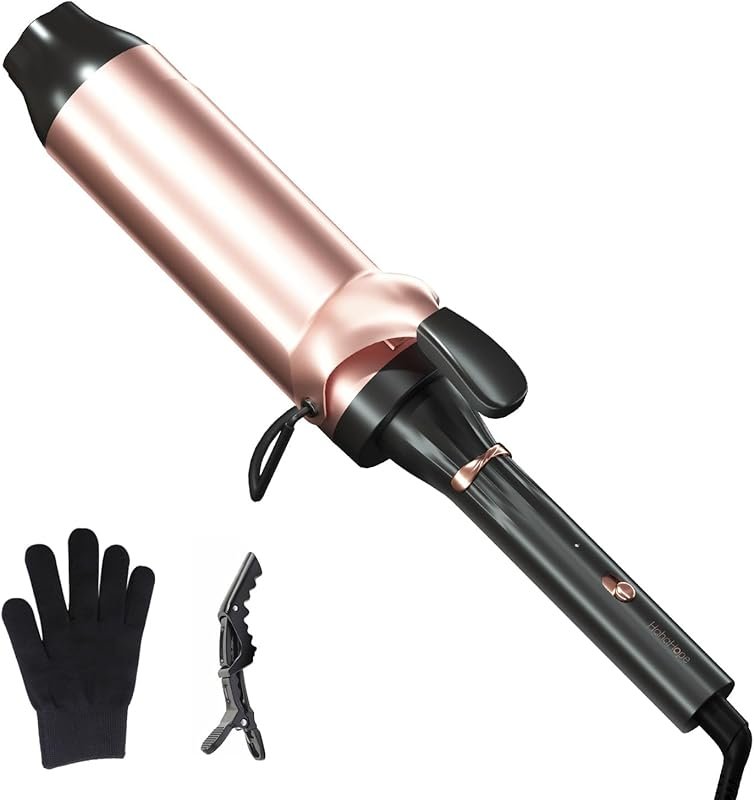 Hahahope Professional 2-inch Curling Iron with Clamp for Long Hair, Du