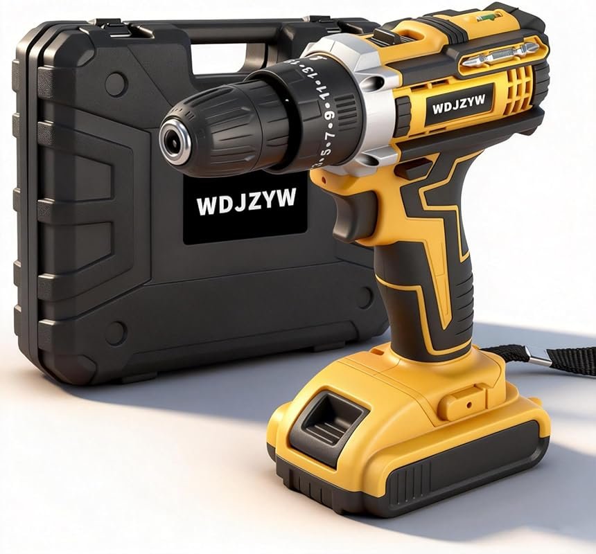 Brushless Cordless Drill with 1500RPM, 2 Batteries, 25+3 Torque, 3/8