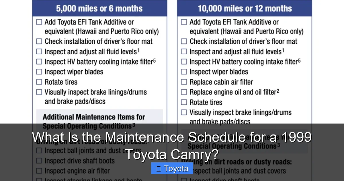 What Is the Maintenance Schedule for a 1999 Toyota Camry?